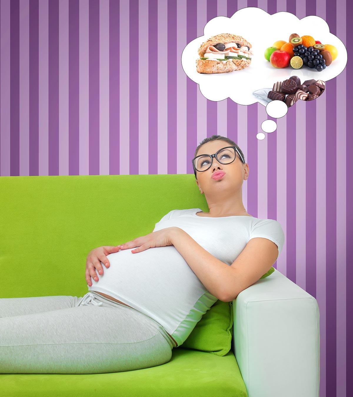 A pregnant lady thinking about the foods