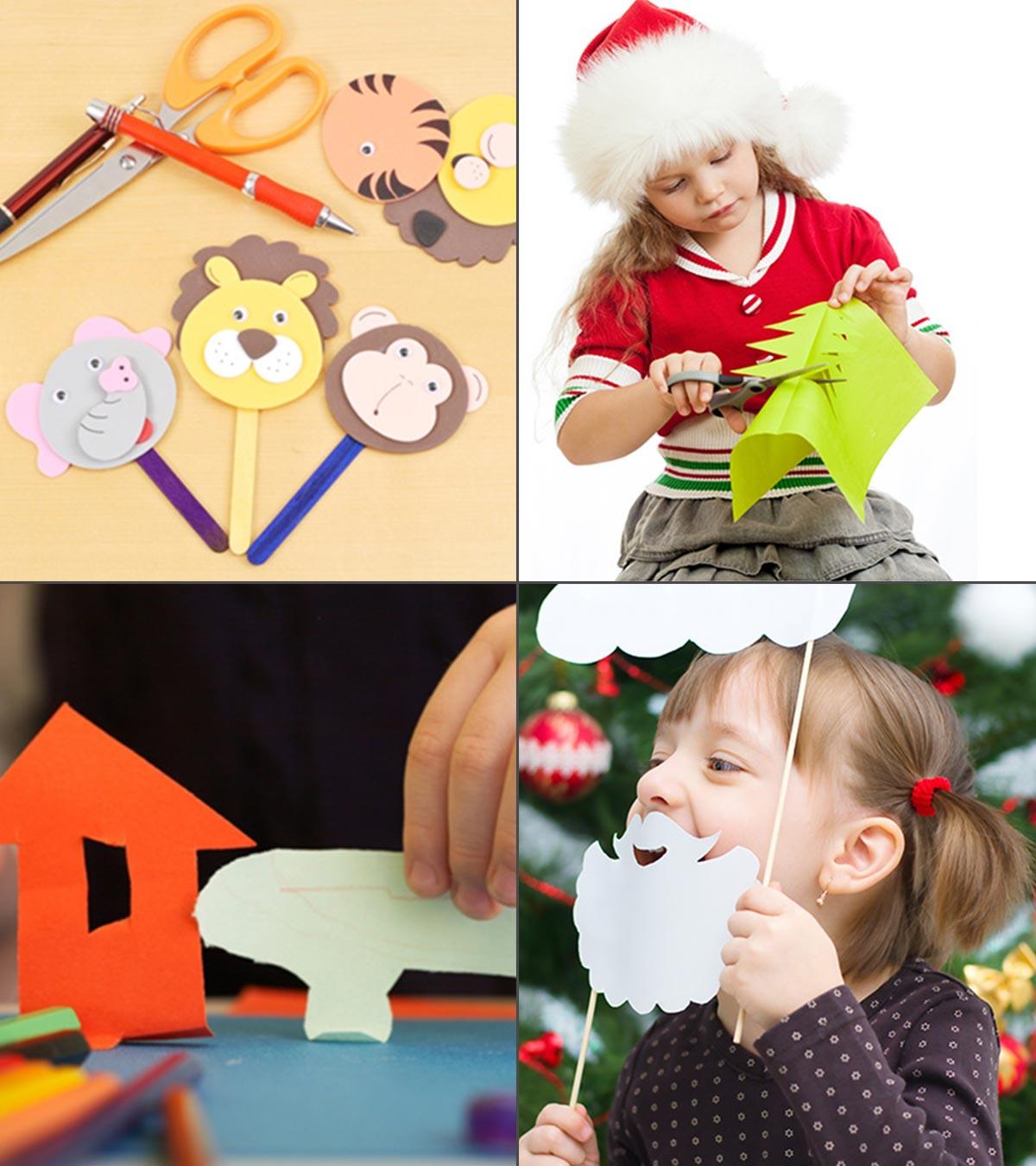 Kids Doing Paper Cutting Art And Craft
