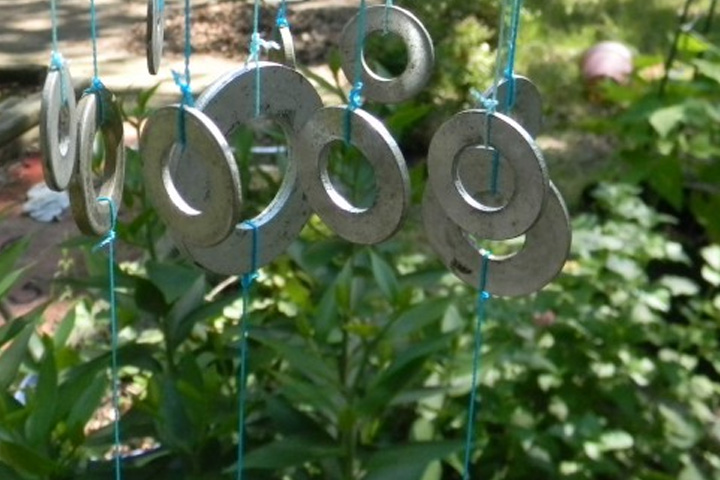 Chimes crafted out of metal washers, Musical instrument crafts for kids