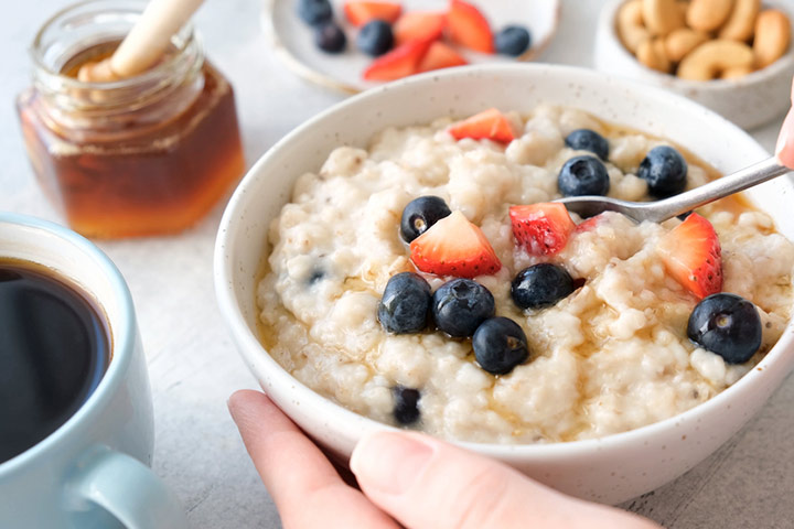 Eat whole grains like oatmeal daily during breastfeeding.