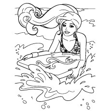 Barbie Surf On Beach Coloring Page