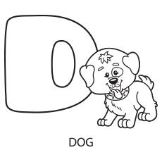 Coloring Sheet of Uppercase Letter D for Dog 