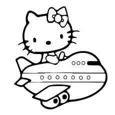 Printable Pictures of Hello Kitty Traveling in Airplane to Color