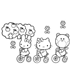 Hello Kitty And Friends Cycling Coloring Pages