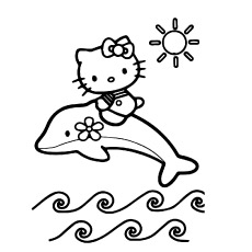 Hello Kitty Playing with Dolphin Coloring Sheets Printable