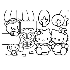 Hello Kitty Eating Popcorn Coloring Pages