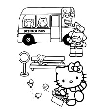 Hello Kitty and School Bus to Color