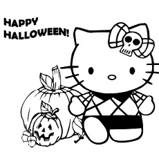 Coloring Image of Hello Kitty Happy Halloween to Print