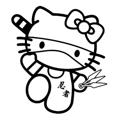 Printable Coloring Page of Hello Kitty as Ninja for Kids