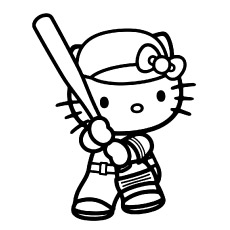 Hello Kitty Playing Baseball Game free Printable to Color