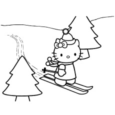 Coloring Hello Kitty Skating on Christmas Day