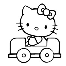 Hello Kitty Traveling in a Car Printable Coloring Pages 