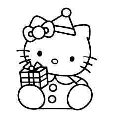 Free Printable Coloring Page of Hello Kitty with Gift Box