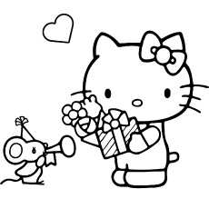 Hello Kitty with Mouse to Color