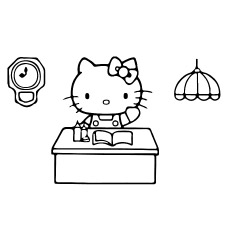 Free Coloring Pages of Hello Kitty Working in the Office