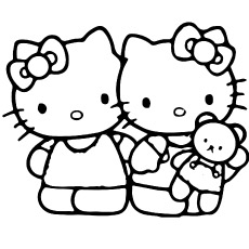 Hello Kitty with Baby Doll Coloring Pages to Print