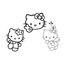 Coloring Sheet of Hello Kitty and Two Friends