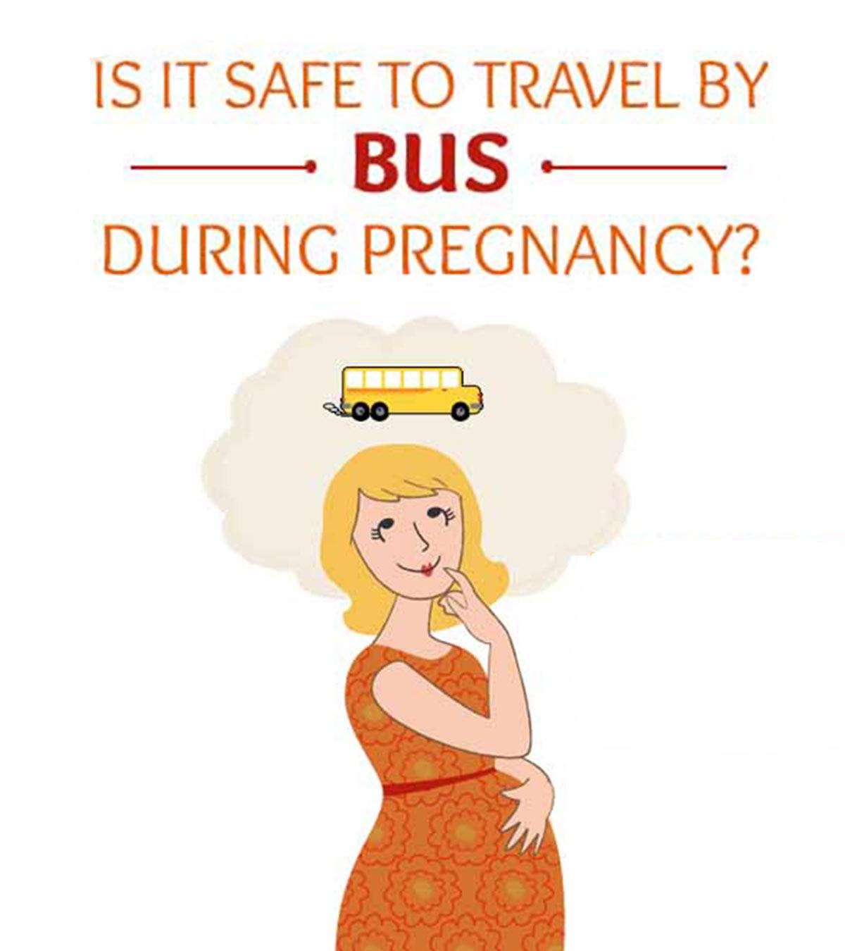 A pregnant lady thinking about traveling on a bus