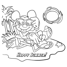 Mickey mouse during summer coloring page