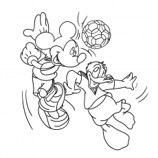 Mickey and Donald Duck Playing Football Coloring Page