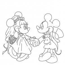 Mickey and Minnie on Wedding Day Coloring Page