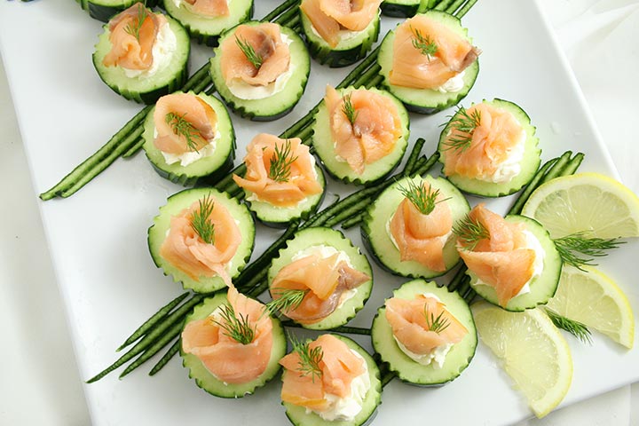 Smoked salmon with cucumber kids party food ideas