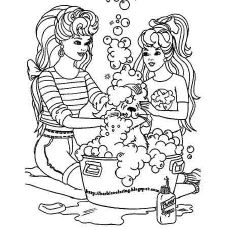 Bathing A Pup Barbie Coloring Page