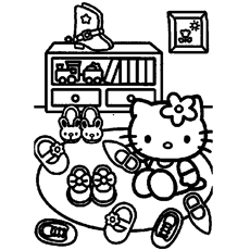 Hello Kitty Choosing Shoes Coloring Pages