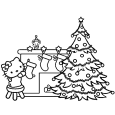 Hello Kitty Decorating Home on Christmas Coloring Pages