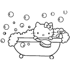 Hello Kitty Enjoys A Bubble Bath Coloring Pages to Print