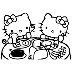 Kitty and Mimmy Having Breakfast Coloring Pages