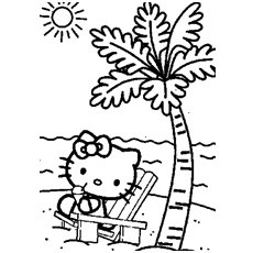 Kitty on the Beach Coloring Pages to Print