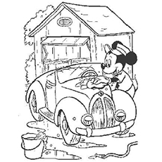 Mickey washes his car coloring page