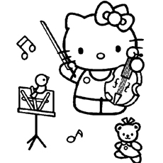 Hello Kitty Plays Violin Coloring Pages