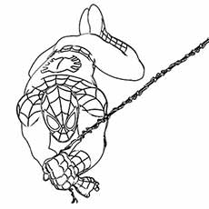 Spiderman Swinging on Web Rope coloring page
