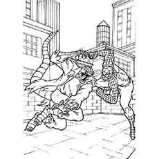 Spiderman Fighting with Dragon Monster coloring page