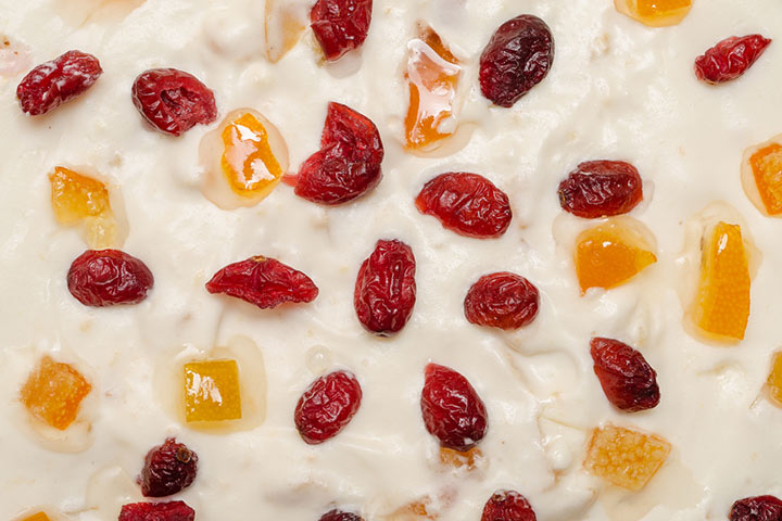 Cream and dried fruit mix, snack for toddlers