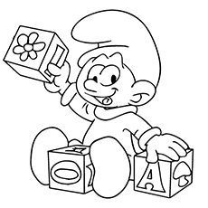 Smurf Learning Building Block Letters Coloring Page