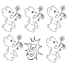 Five Cute Teddies coloring page