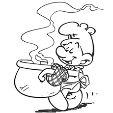 Little Smurf Holding Cooking Pan Coloring Pages