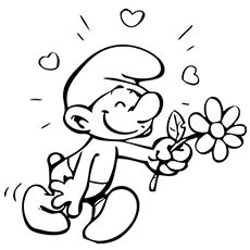 Smurf in Romantic is bringing a flower Coloring Pages