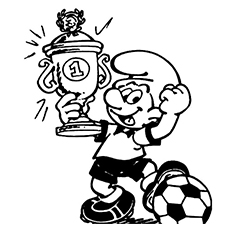 Smurf Won the Trophy in Football Match Coloring Pages