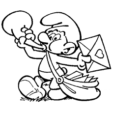 Smurf Postman Announcing Arrival with a Trumpet Coloring Pages