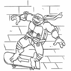 Ninja Turtle Fighting on skateboard Coloring Sheet