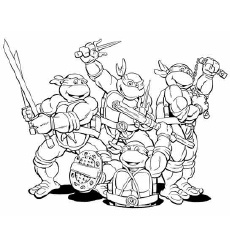 Ninja Group with Weapons Coloring Pages