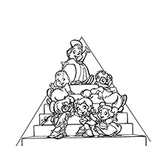 Alvin and the Chipmunks sitting on the steps coloring page