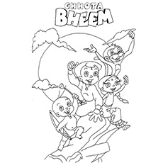 Chota Bheem with his Best Friends coloring page