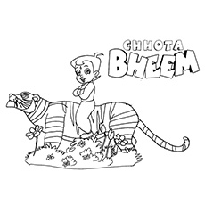 Chota Bheem Sitting on a Tiger coloring page