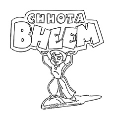 Chota Bheem Showing his Strength on a coloring page