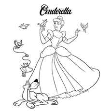 Cinderella With Animal Friends coloring page